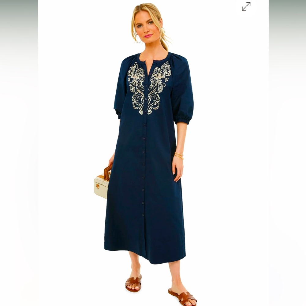 Tuckernuck Navy Midi Dress with Cream Embroidered Bodice